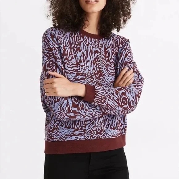 Madewell Sweaters - Madewell Maroon and White Crewneck Sweater